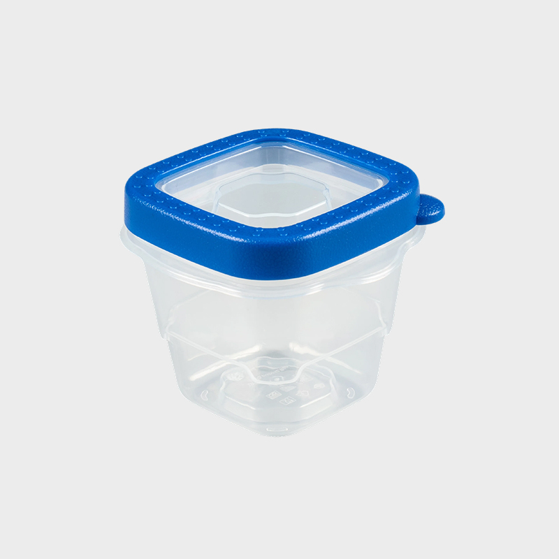 PFB023 Recipient pătrat miniatural PP pentru conservarea alimentelor de 118 ml (4 uncii), set de 4 pachete cu capace albastre supramulate