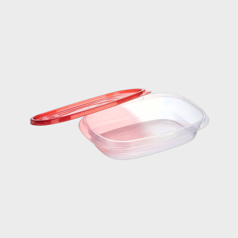 PFB017 Set de recipiente de depozitare pentru alimente și agricultură din PP, dreptunghiular, cu profil superficial, de 950 ml, cu capac roșu