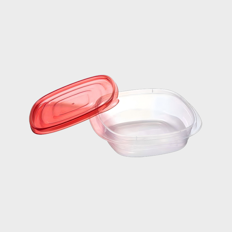 PFB018 Set de recipiente de depozitare pentru alimente și agricultură, pătrate, cu microcapacitate de 650 ml, cu capac roșu