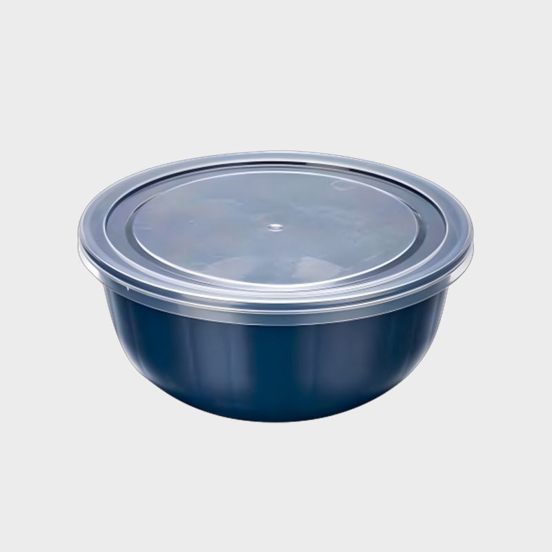 PFB021 Recipient de depozitare a alimentelor din PP, în formă de bol rotund, de 885 ml, albastru intens, cu capac transparent