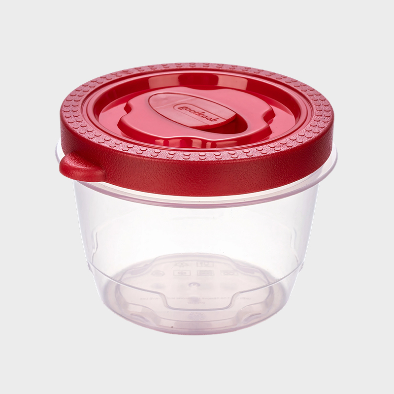 PFB052 Recipient cilindric de conservare a alimentelor din PP de 360 ​​ml cu capac roșu supramulat ventilat